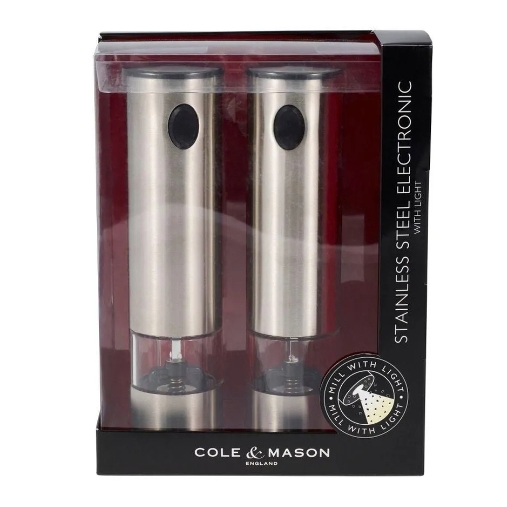 Stainless Steel Electronic Salt and Pepper Mill Set New In Box